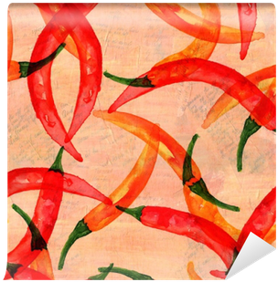 Seamless Pattern Of Watercolor Chili Peppers On Old - Watercolor Painting (400x400), Png Download