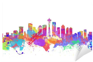 Watercolor Art Print Of The Skyline Of Seattle United - Seattle Cityscape Skyline Sticker (400x400), Png Download