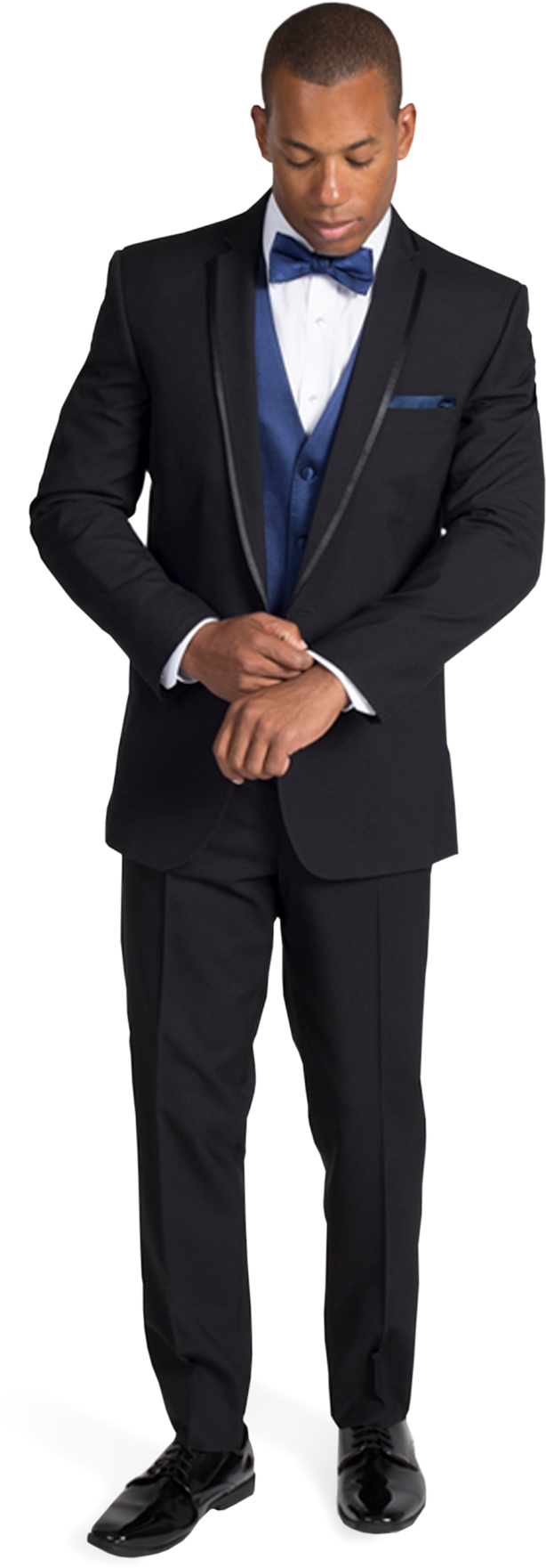 Black Framed Notch Lapel Tuxedo With Blue Bow Tie (1188x1980), Png Download