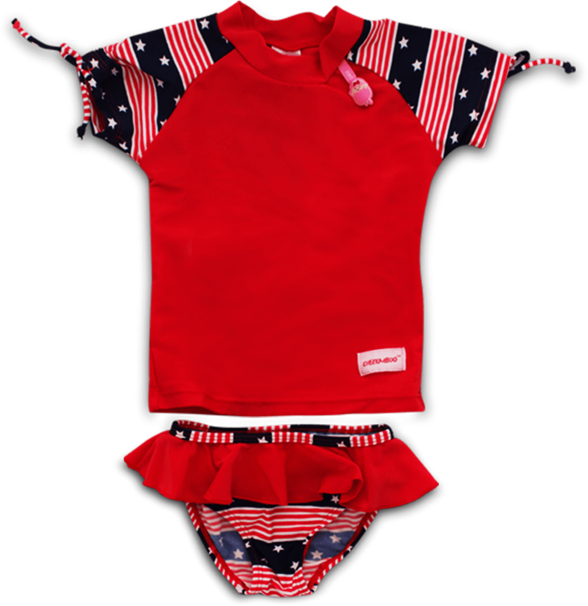 Kids Girl Swim Top Bottom Red Strip Star Red (3600x2400), Png Download