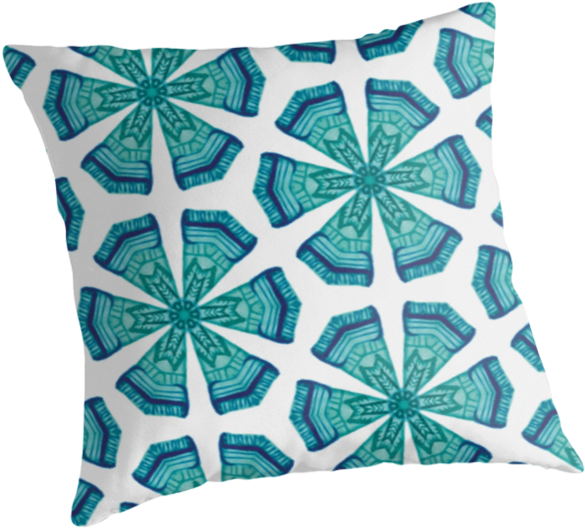 Tribal Snowflakes In Blue Watercolors By Leahquinndesign - Cushion (875x875), Png Download