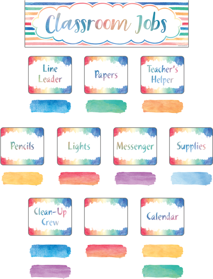 Watercolor Classroom Jobs Mini Bulletin Board - Parallel (648x648), Png Download
