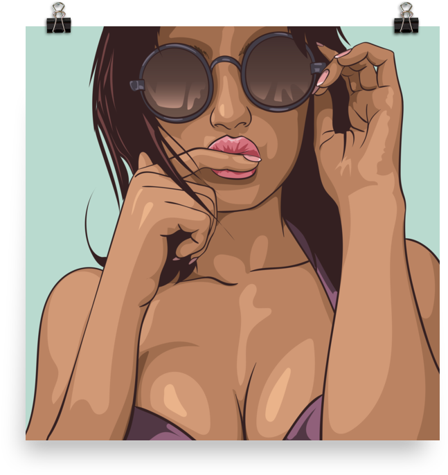 Printed Watercolour Hot Girl Poster Depicting A Woman - Girl (1000x1000), Png Download