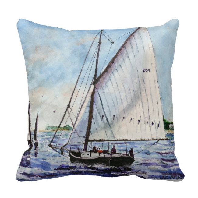 Sailing Along Fine Art Sailboats Watercolor Throw Pillow - Watercolor Painting (650x650), Png Download