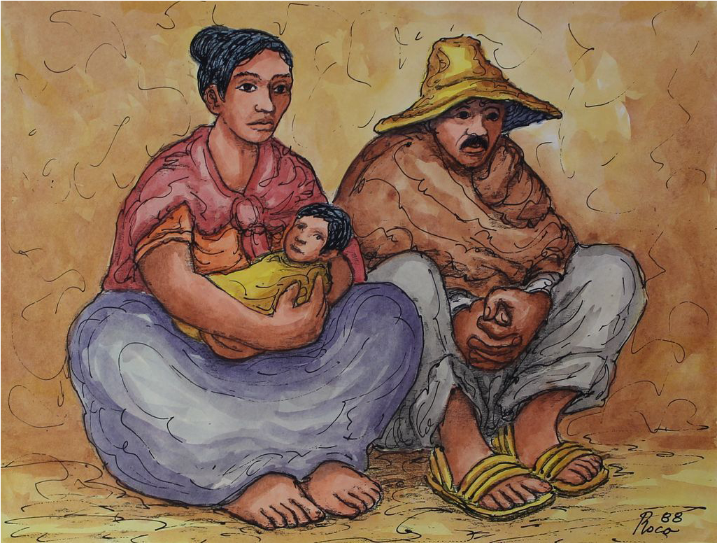 Original Watercolor & Pen South America Art Painting - Sitting (1024x1024), Png Download