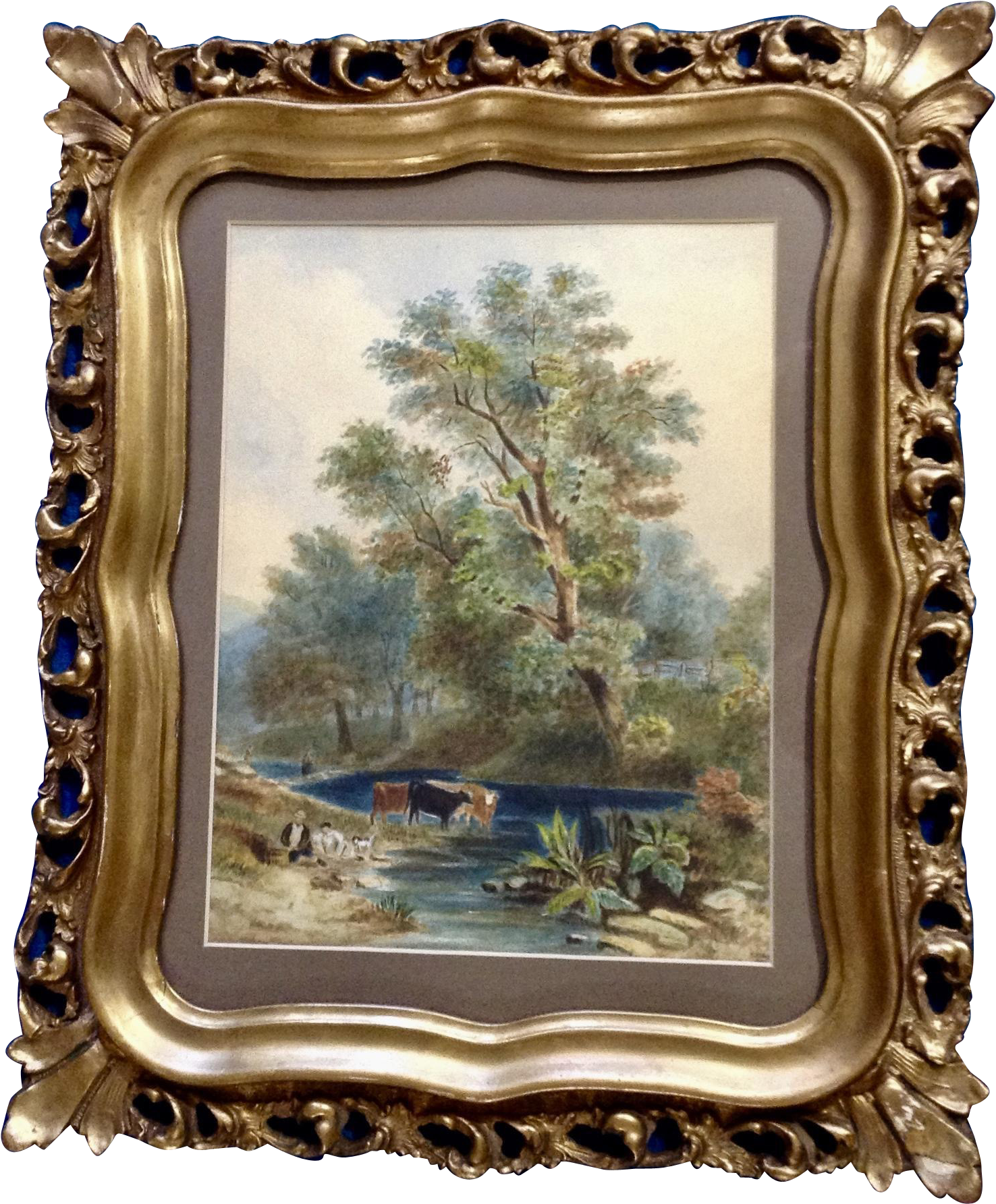 Bucan Antique Watercolor Painting Picnic At The Creek - Watercolor Painting (1784x1784), Png Download