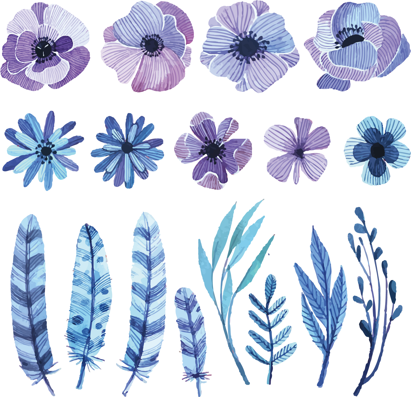 Wildflower Vector Watercolor Clipart Library Library - Notebook Journal Dot-grid,graph,lined,blank No Lined (1708x1648), Png Download