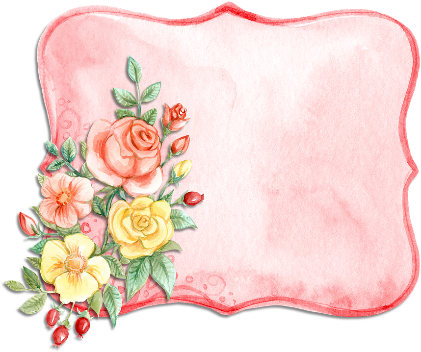 Label Watercolor Pink Rose Yellow Flower Bouquet Label Png Watercolor Full Size Png Download Seekpng