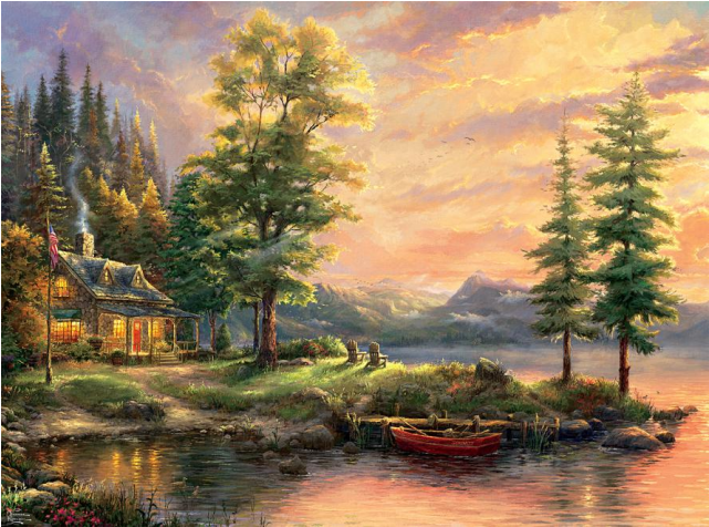 Morning Light Lake - Thomas Kinkade Morning Light Lake (640x640), Png Download