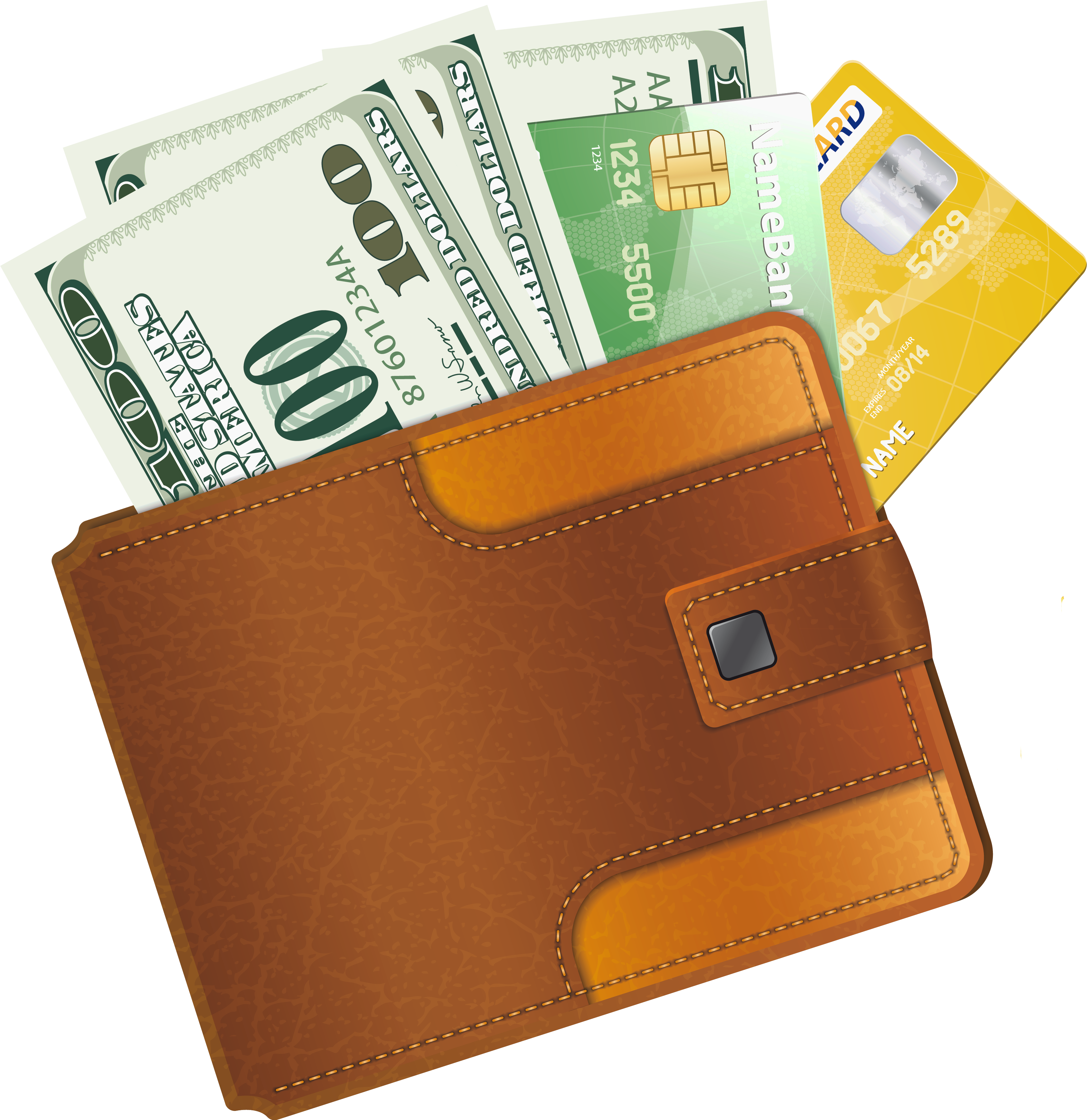 Wallet With Credit Cards And Money Clipart - Money In Wallet Clipart (3474x3526), Png Download