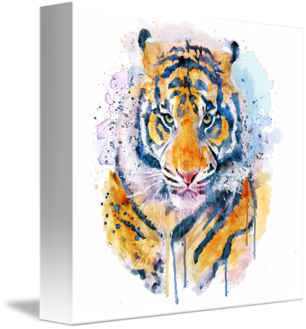 "tiger Face Watercolor Portrait" By Marian Voicu, - Tiger Face Watercolor (606x650), Png Download