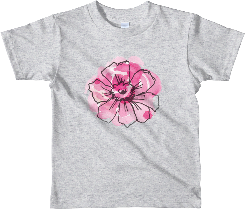 Black Anemone & Pink Watercolor Short Sleeve Kids T-shirt - T-shirt (1000x1000), Png Download