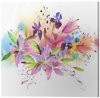 Floral Background With Watercolor Flowers Canvas Print - Acuarela Flores Vintage Png (400x400), Png Download