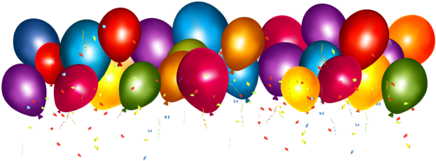 Transparent Colorful Balloons With Confetti Png Clipar - Balloons And Confetti Transparent (640x234), Png Download