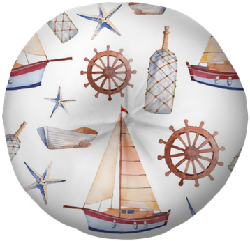 Watercolor Marine Seamless Pattern - Boat (400x400), Png Download