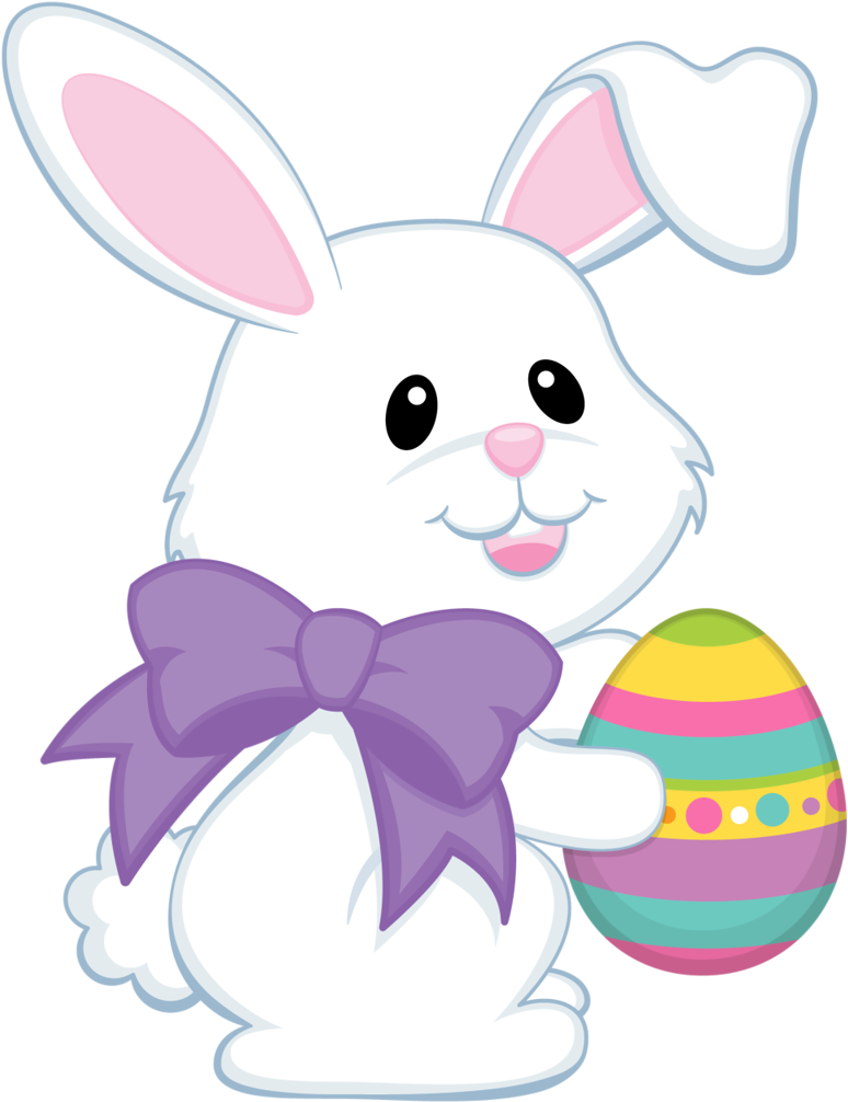 Coelhinho Da Páscoa Bonito Com Arco Roxo Transparente - Easter Bunny Clipart (467x600), Png Download