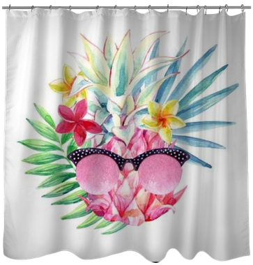 Watercolor Pineapple With Sun Glasses, Fan Palm Leaf - Drawing (400x400), Png Download