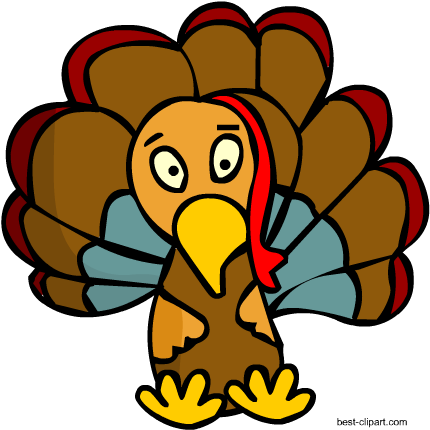 Free Cartoon Turkey Clipart Image - Printable Thanksgiving Cards (450x450), Png Download