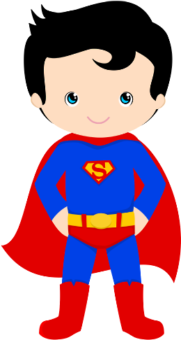 Super Heróis Cutes - Superman Kid Clipart (496x900), Png Download