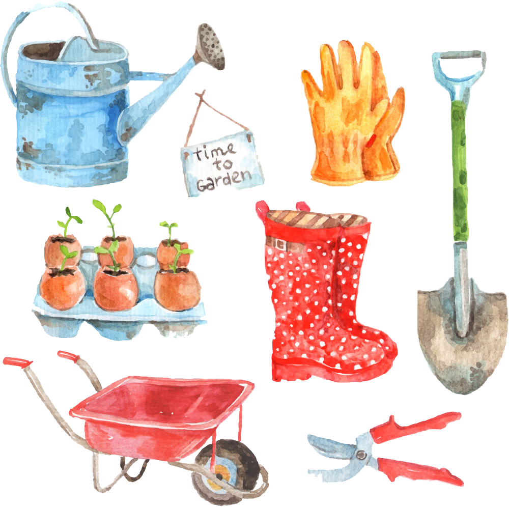 Watercolor Painting Gardening Garden Tool Illustration - Gardening Watercolor Png (1000x996), Png Download