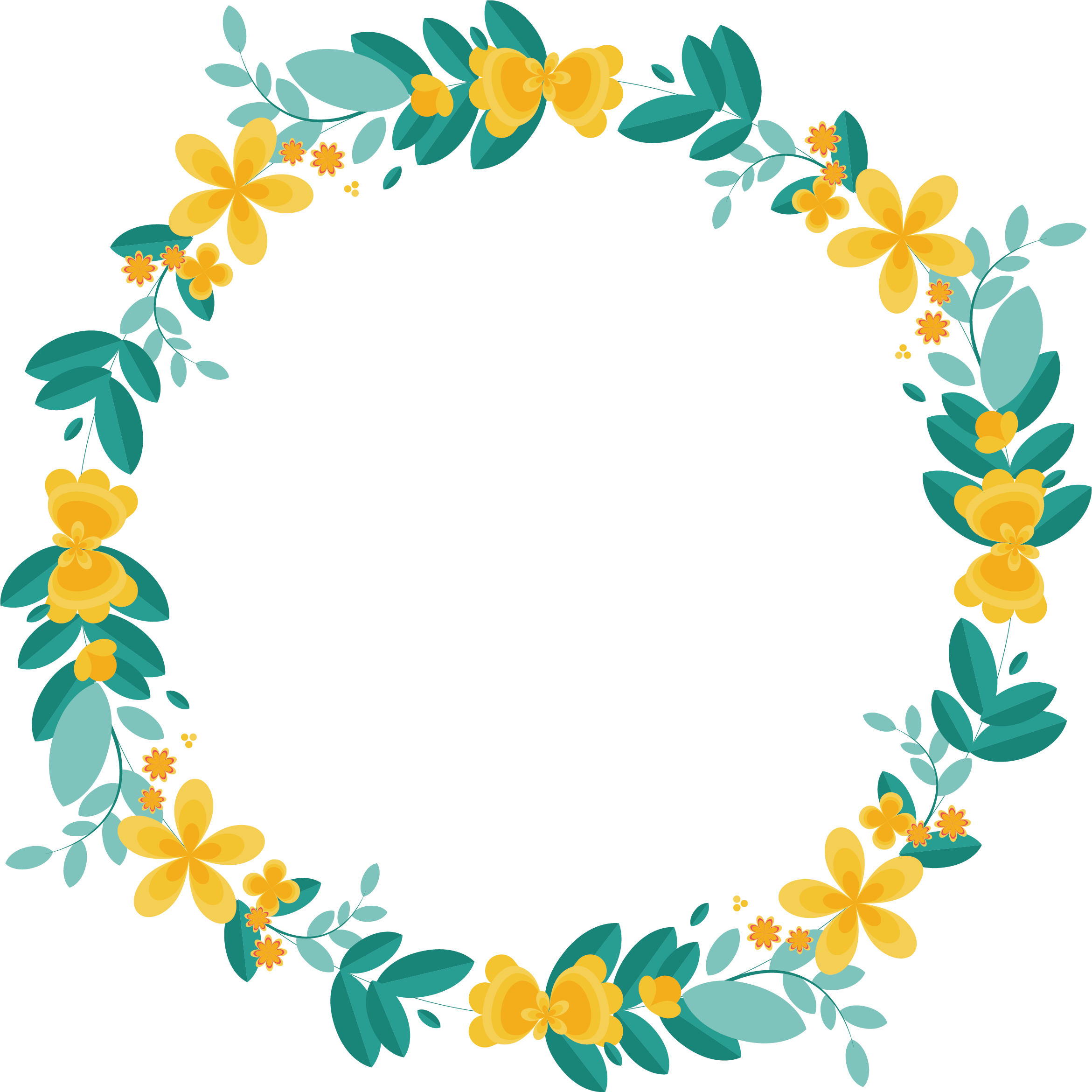 Border Flowers Garland Wreath - Flower Yellow Circle Border (2341x2340), Png Download