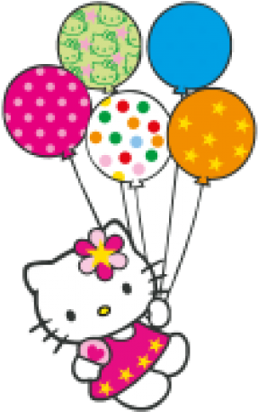 Hello Kitty With Balloons Png - Background Hello Kitty Birthday (518x518), Png Download