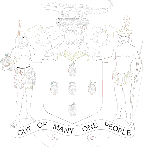 Jamaica's Coat Of Arms Arm Tattoo, Coat Of Arms, Jamaica, - Cartoon (582x599), Png Download