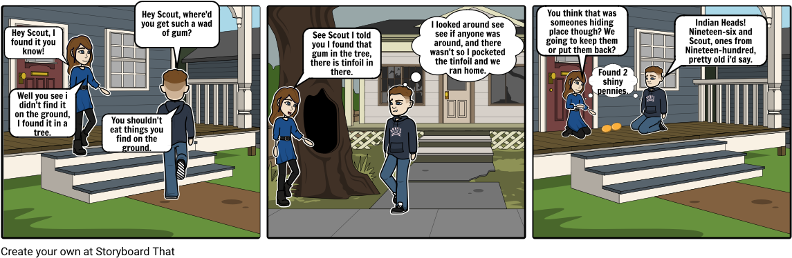 Things Scout And Jem Find In The Tree Hole - Cartoon (1164x385), Png Download