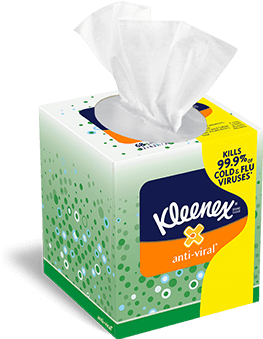 Upright Tissue Box - Kleenex Anti-viral Facial Tissue, 3-ply, 68 Sheets/box (424x365), Png Download