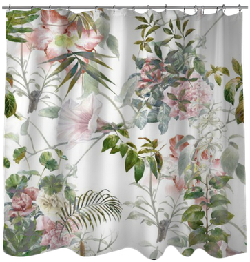 Watercolor Painting Of Leaf And Flowers, Seamless Pattern - Window Covering (400x400), Png Download