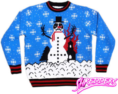 Black Metal Knit Upside Down Cross Church Burner Snowman - Death Metal Christmas Jumper (480x393), Png Download