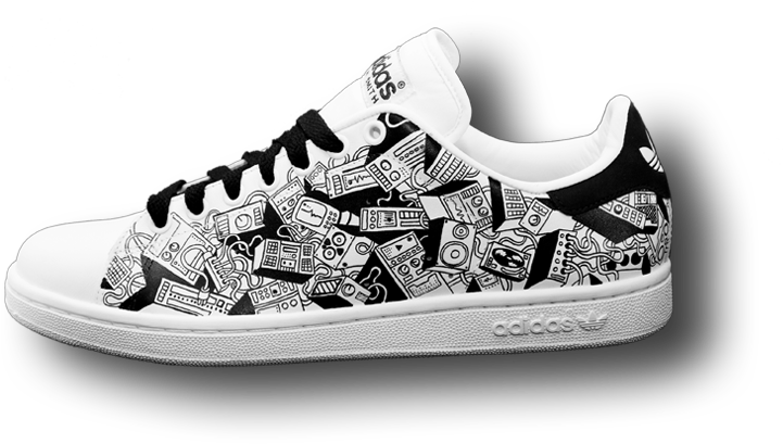 Look Down Custom Sneakers - Custom Sneaker Black White (720x417), Png Download