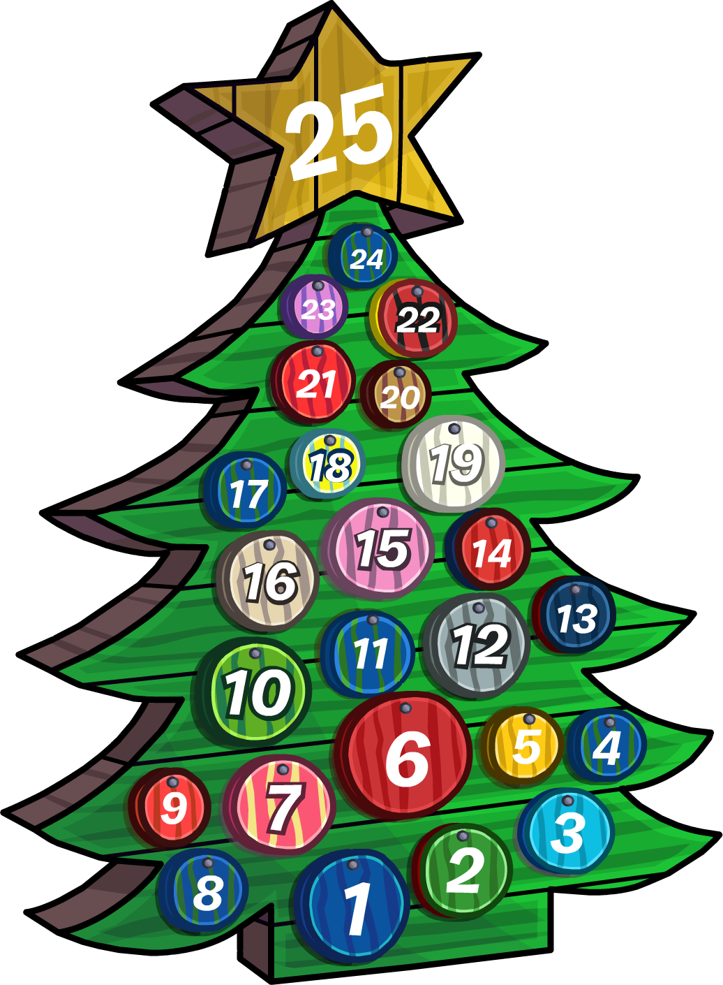 2016 Advent Calendar Snow Forts Tree - Club Penguin Christmas Tree (1036x1410), Png Download
