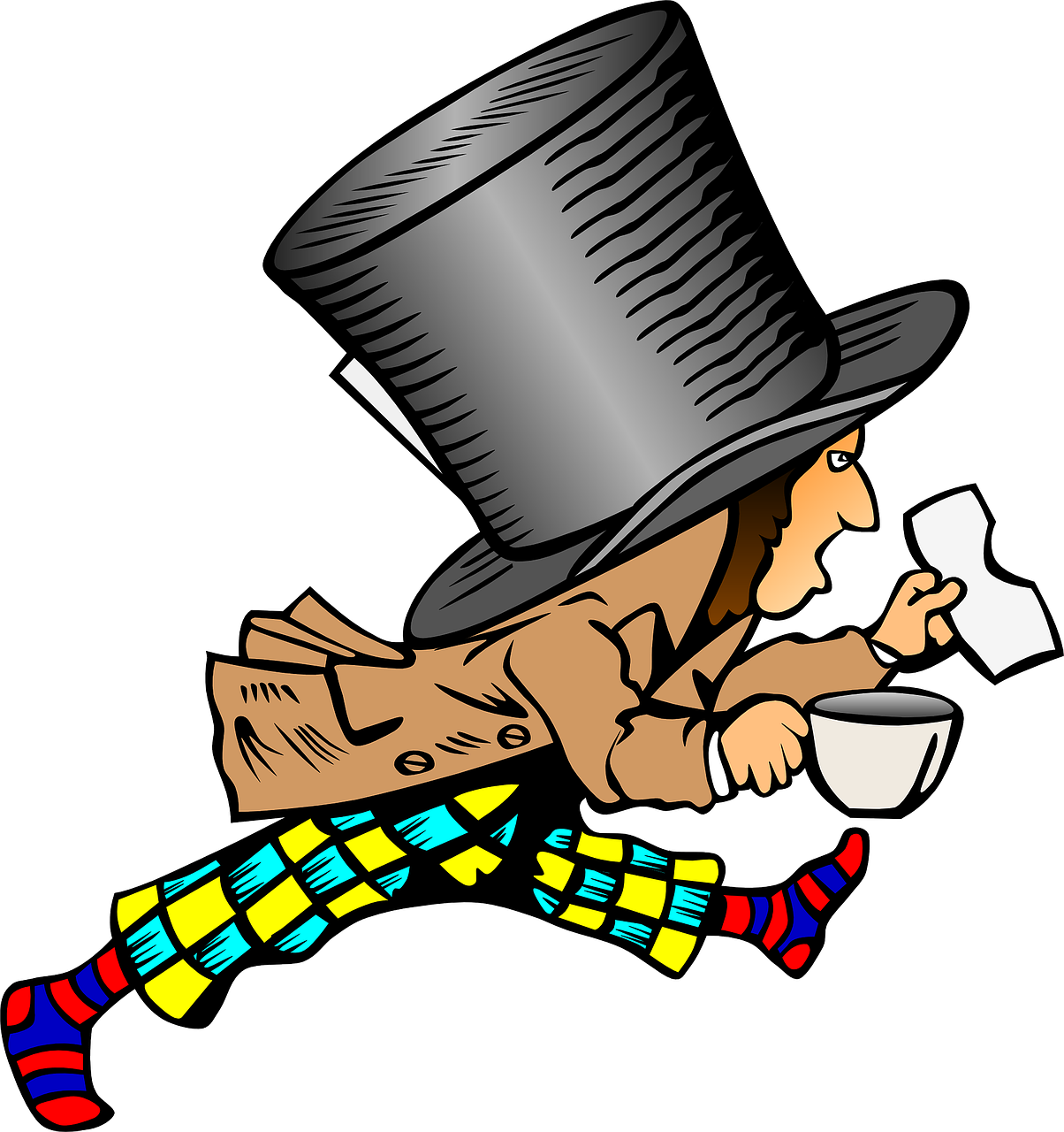 Topper Mad, Cup, People, Coffee, Running, Hatter, Hold, - Mad-hatter Round Ornament (602x640), Png Download