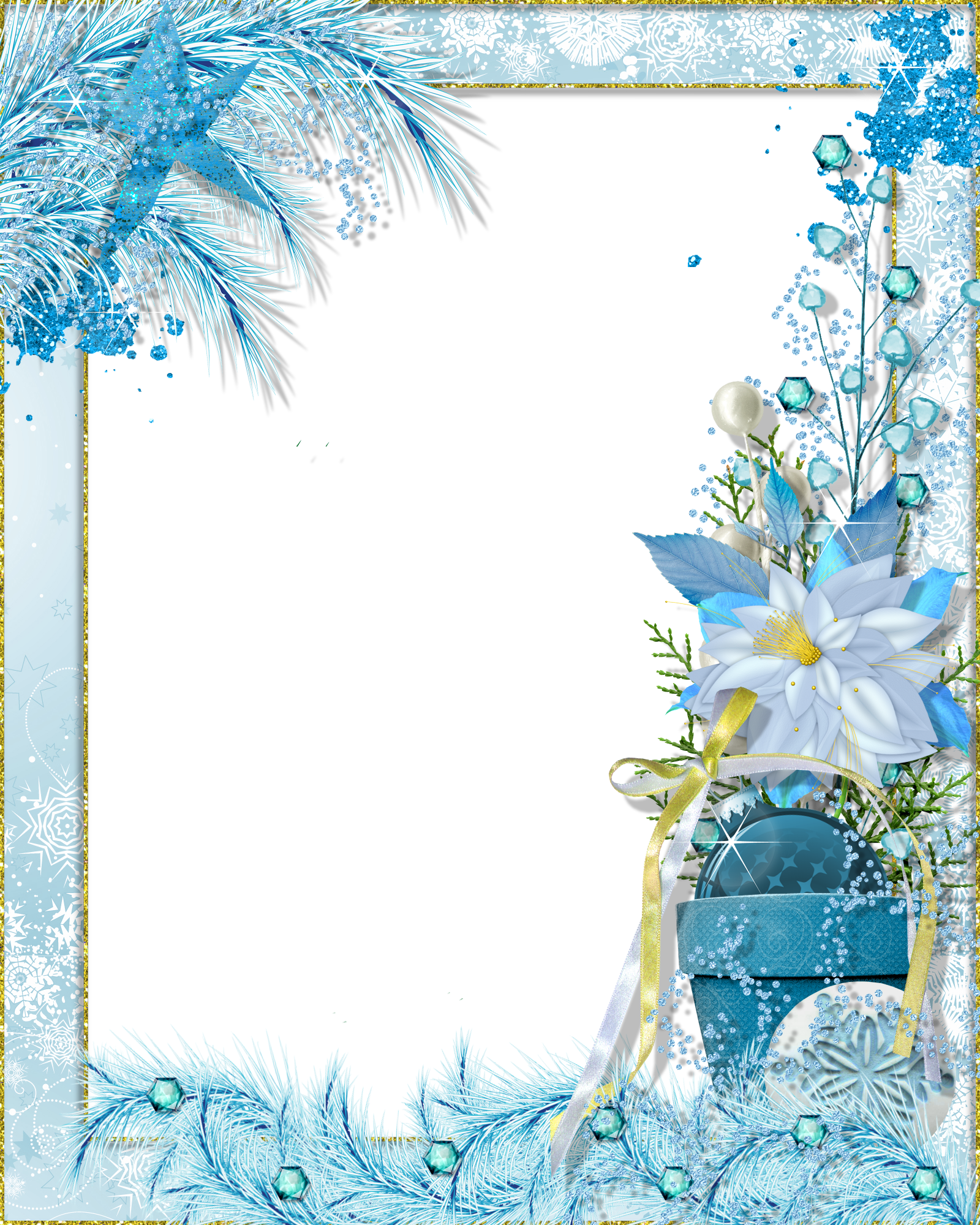 Snowflakes Border Png Download - Winter Frame Png (1600x2000), Png Download