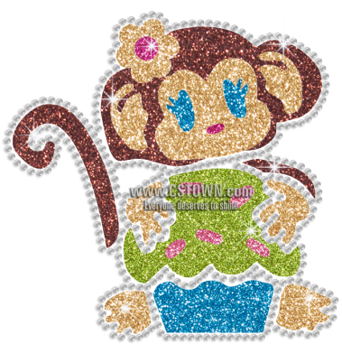 Loving Cartoon Monkey Iron-on Glitter Rhinestone Transfer - Cross-stitch (450x450), Png Download