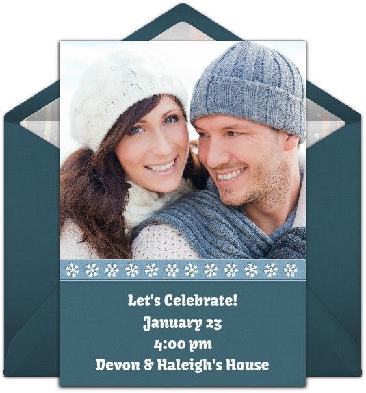 Snowflake Border Frame Online Invitation - Ice Teal Holiday Photo Cards (650x650), Png Download