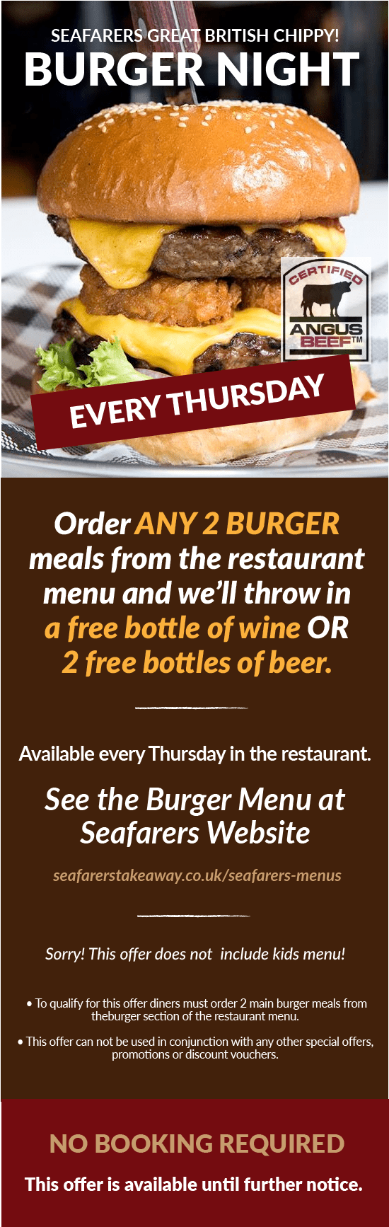 Burger Night At Seafarers Every Thursday (953x1734), Png Download