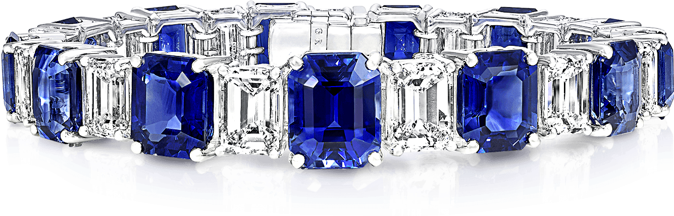 A Classic Graff Emerald Cut Sapphire And Diamond Bracelet (2000x2000), Png Download