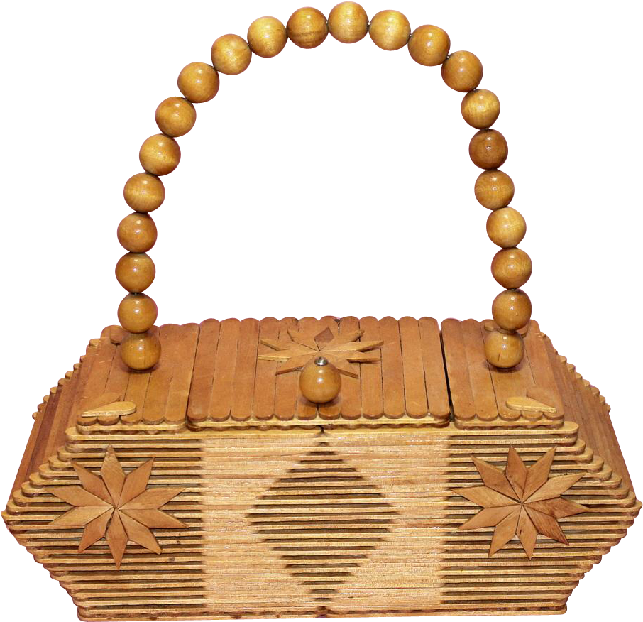 Vintage 60s Mod Folk Art Popsicle Stick Hand Bag/purse (905x905), Png Download
