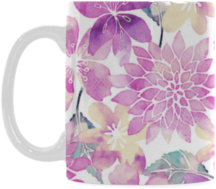 Pastel Watercolor Flower Pattern White Mug - Mug (500x500), Png Download