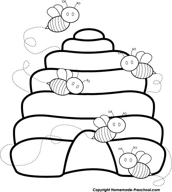 Click To Save Image - Black And White Beehive Clipart (597x665), Png Download