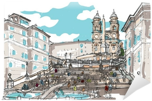 Watercolor Sketch Of Spanish Steps, Rome, Italy Wall - Spanish Steps (400x400), Png Download