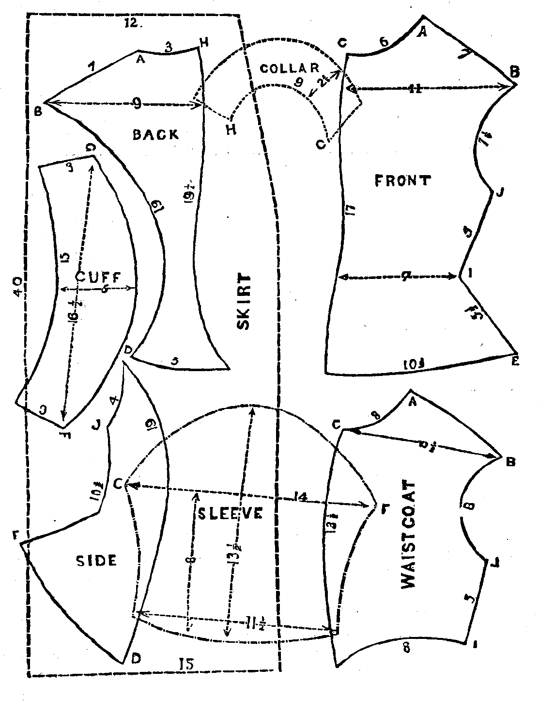 Antique Sewing Pattern Downloads - Diagram (1116x1461), Png Download