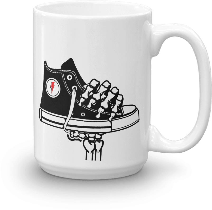 Skeleton Hand Grabbing High Top Sneaker Mug In Black - Mug (1000x1000), Png Download