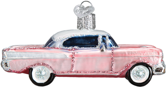 Pink Cadillac Png Clip Black And White - Old World Classic Car '57 Chevy Blown Glass Ornament (600x600), Png Download