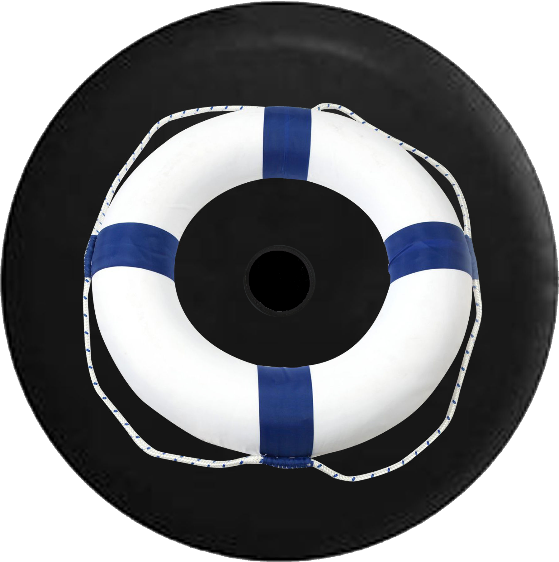 Nautical Boat Life Preserver Blue & White With Rope - Tirecoverpro Full Color Silhouette Elephants Over The (1024x1029), Png Download