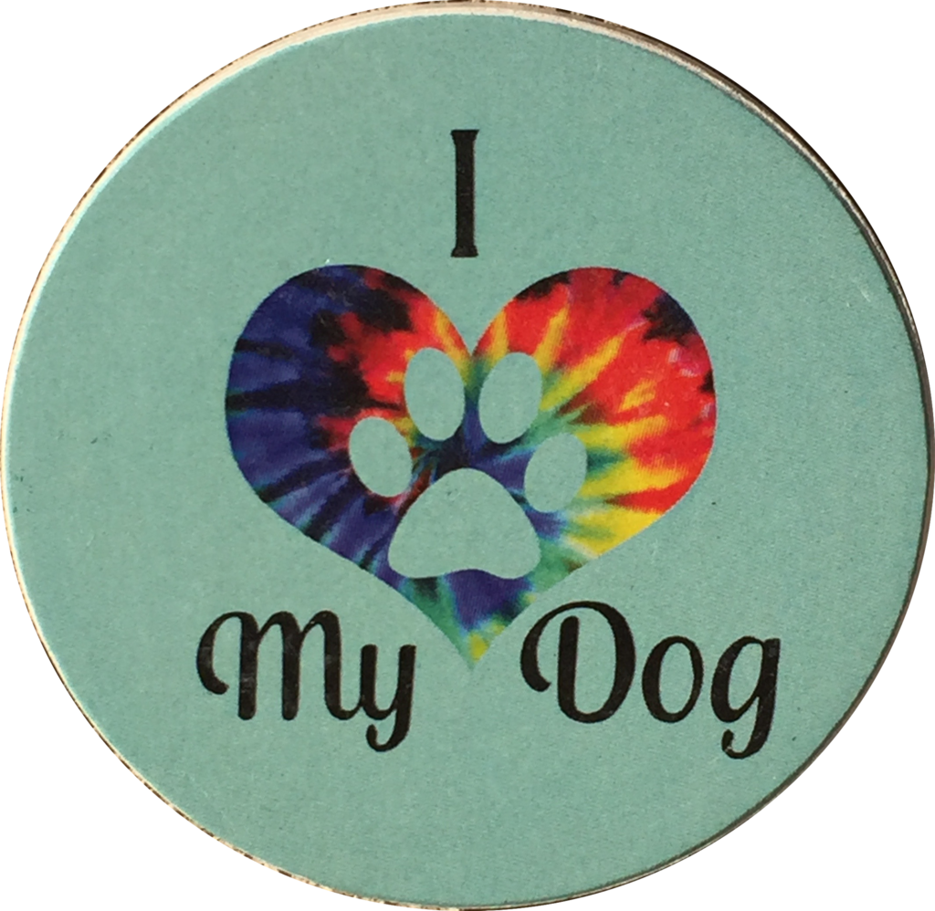 I Heart My Dog Love Paw Print Auto Car Coaster Absorbent (1024x998), Png Download