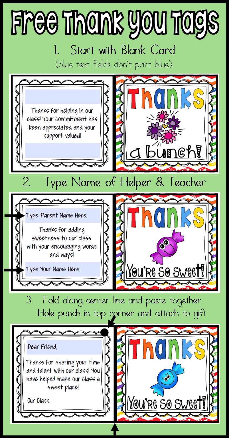 Free Editable Thank You Cards/tags For Your Class Volunteers (812x1544), Png Download