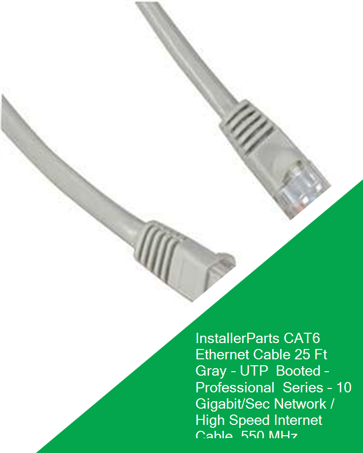 Installerparts Cat6 Ethernet Cable 25 Ft Gray Utp Booted (735x1100), Png Download